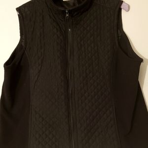 Izod Vest Black Womens XL Fleece Quilted Full Zip Pockets Mock Neck